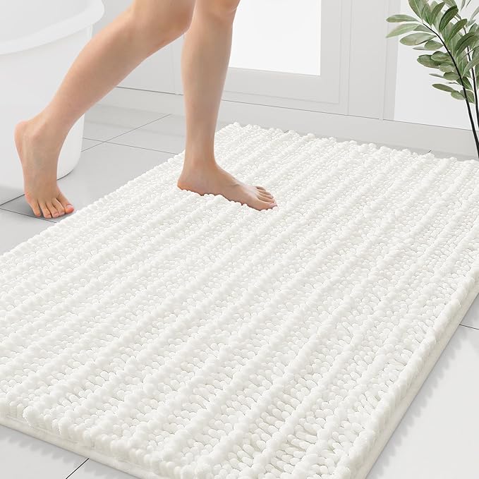 Smiry Bathroom Rugs Mat 40x32, Extra Soft Absorbent Chenille Bath Rugs, Non Slip Rubber Backing Machine Washable Quick Dry Bath Mats for Bathroom Floor, Tub, Shower, Home Decor Accessories, Ivory