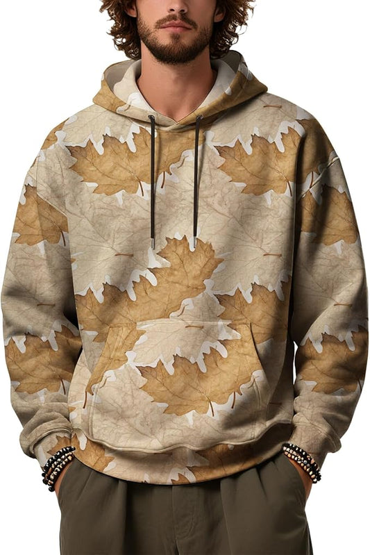 Mens Camo Hoodies Maple Leaf Graphic Camouflage Pullover Sweatshirts Hooded Fleece Casual Hunting Fall Outfits