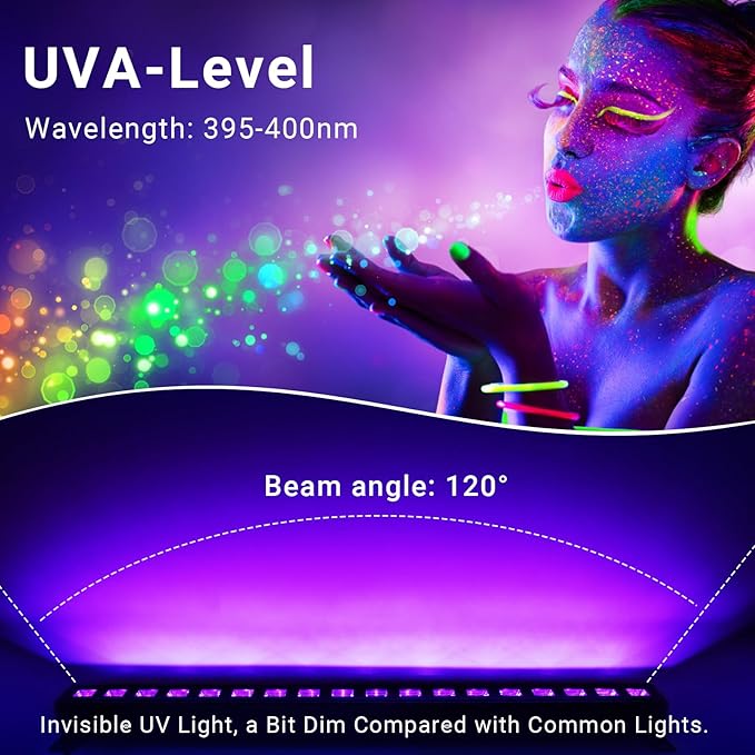 Black Light Bar for Glow Party - OPPSK 54W 18LED UV Blacklight Bar - Glow in The Dark Party Supplies - Uplight for Halloween Decorations Fluorescent Poster Body Paint Classroom Bedroom