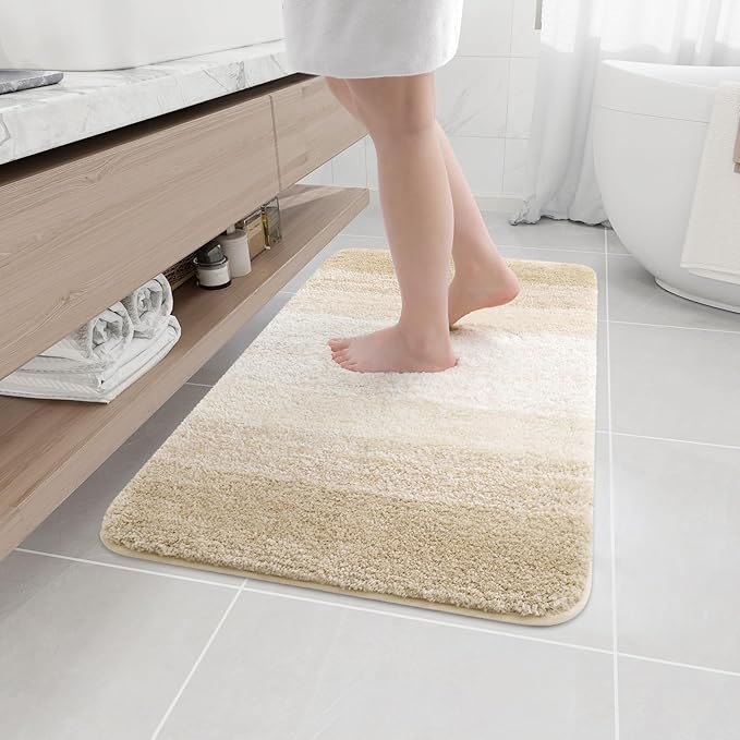 Arotive Microfiber Bathroom Rugs, Shaggy Soft and Absorbent Bath Rug, Non-Slip, Thick Plush Machine Washable Dry Bath Mats for Bathroom, Tub and Shower, 36x24, Light Beige, Rectangular