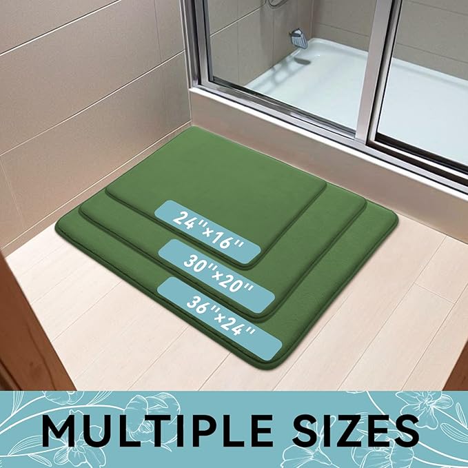 Smiry Memory Foam Bath Mat 36x24, Extra Soft and Absorbent Bathroom Mats, Non Slip Washable Carpet for Floor, Shower and Tub, Olive Green