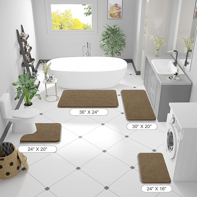 OLANLY Bathroom Rugs 59x20, Extra Soft Absorbent Chenille Bath Rugs, Rubber Backing Quick Dry, Machine Washable Bath Mats for Bathroom Floor, Tub and Shower, Home Decor Accessories, Tan