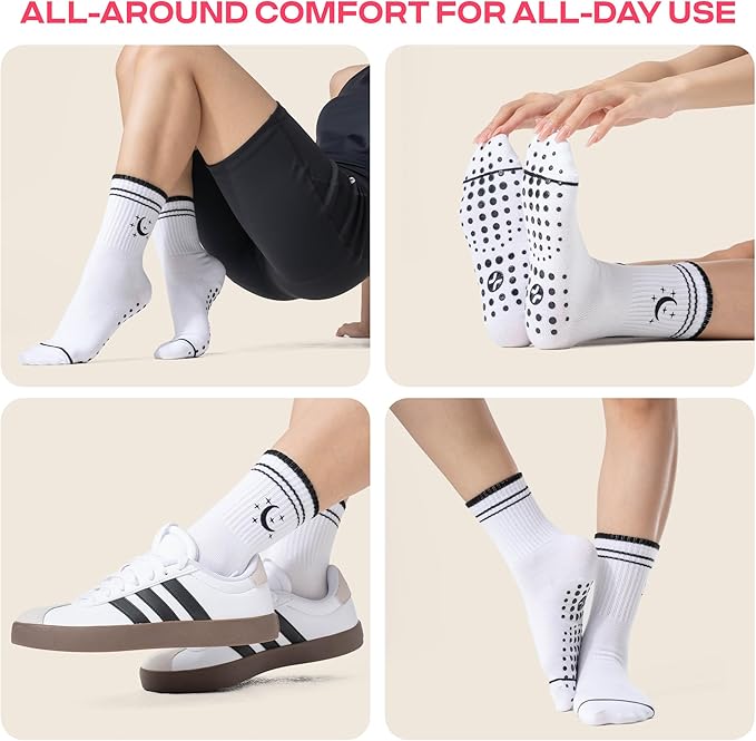CoolMate Pilates Socks with Grips for Women, Yoga Socks, Crew Non Slip Women for Barre, Pilates Gifts