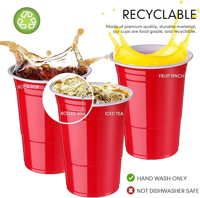 Mimorou Red 200 Pack 16 oz Disposable Plastic Cups Bulk, Party Plastic Cups for Parties Stackable Beverage Drinking Tumbler Heavy Duty for Events Picnics and BBQ Wedding Birthday Baby Shower