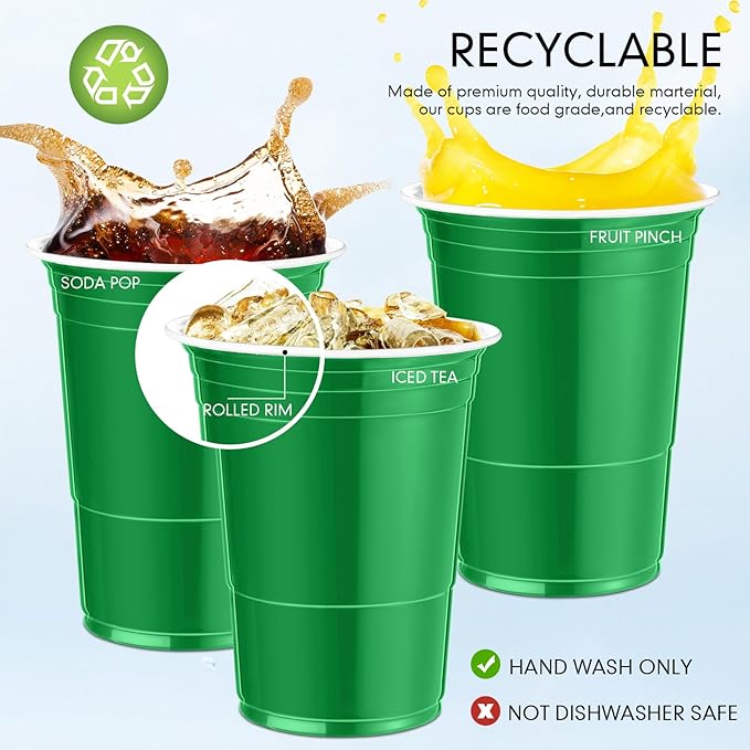 Mimorou Green 200 Pack 16 oz Disposable Plastic Cups Bulk, Party Plastic Cups for Parties Stackable Beverage Drinking Tumbler Heavy Duty for Events Picnics and BBQ Wedding Birthday Baby Shower