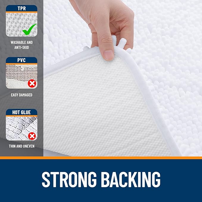 OLANLY Bathroom Rugs 50x30, Extra Soft Absorbent Chenille Bath Rugs, Rubber Backing Quick Dry, Machine Washable Bath Mats for Bathroom Floor, Tub and Shower, Home Decor Accessories, White