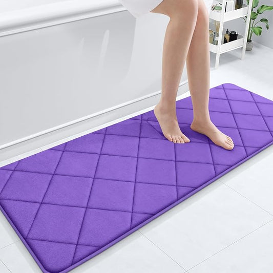 OLANLY Memory Foam Bath Mat 59x20, Ultra Soft and Absorbent Bathroom Rugs, Machine Washable, Comfortable Bath Carpet for Bathroom Floor, Tub and Shower, Purple