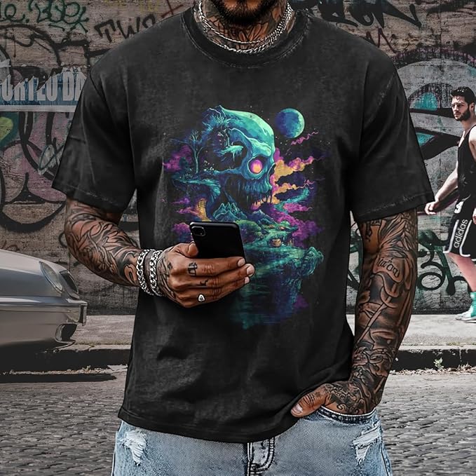 Mens Dragon Grpahic T-Shirts Short Sleeve 100% Cotton Crewneck Big and Tall Outdoor Summer Quick Dry Undershirts