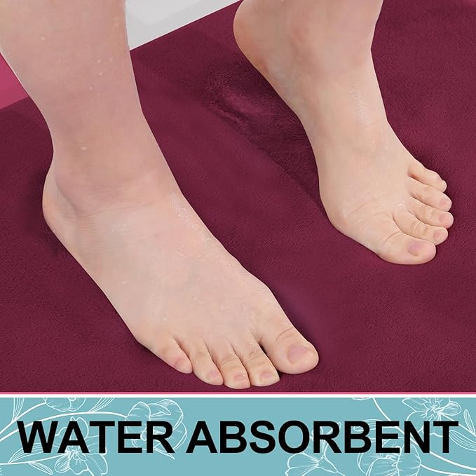Smiry Memory Foam Bath Mat 40x32, Extra Soft and Absorbent Bathroom Mats, Non Slip Washable Carpet for Floor, Shower and Tub, Burgundy