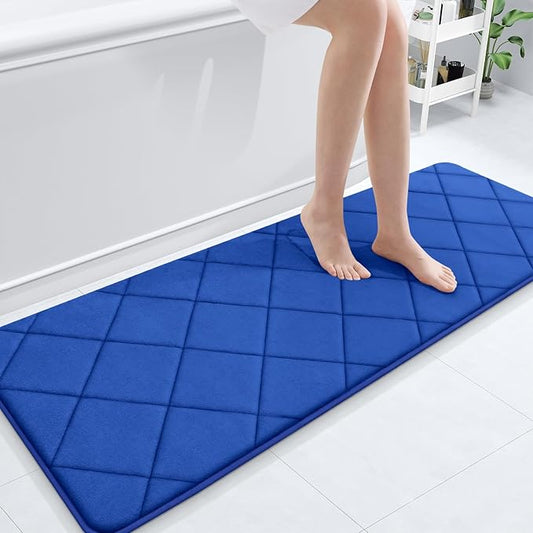 OLANLY Memory Foam Bath Mat 59x20, Ultra Soft and Absorbent Bathroom Rugs, Machine Washable, Comfortable Bath Carpet for Bathroom Floor, Tub and Shower, Royal Blue