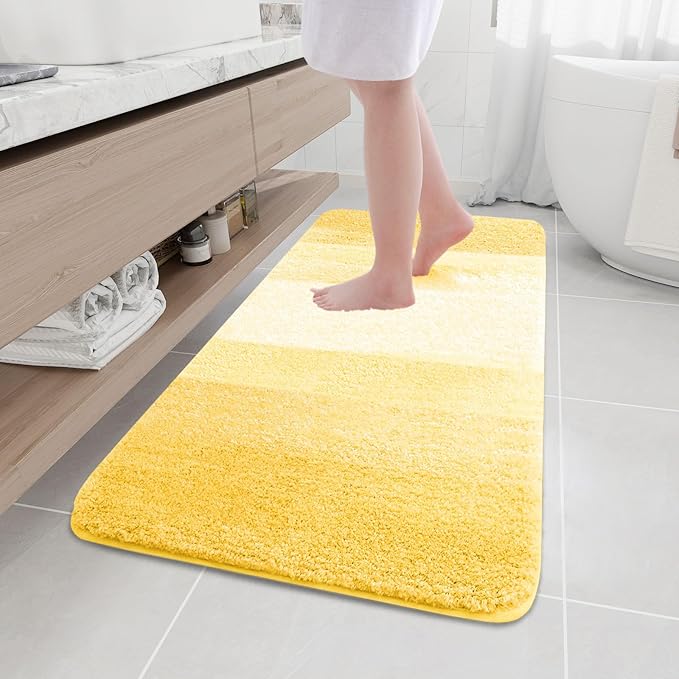 Arotive Microfiber Bathroom Rugs, Shaggy Soft and Absorbent Bath Rug, Non-Slip, Thick Plush Machine Washable Dry Bath Mats for Bathroom, Tub and Shower, 47x24, Yellow, Rectangular