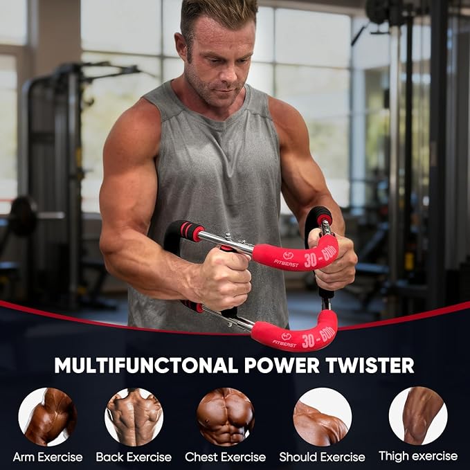 FitBeast Twister Arm Trainer, Chest Workout Equipment with 4 Spring - Adjustable Chest Exerciser for Men & Women, Detachable Forearm Strengthener, Home Fitness Equipment for Upper Body Muscle