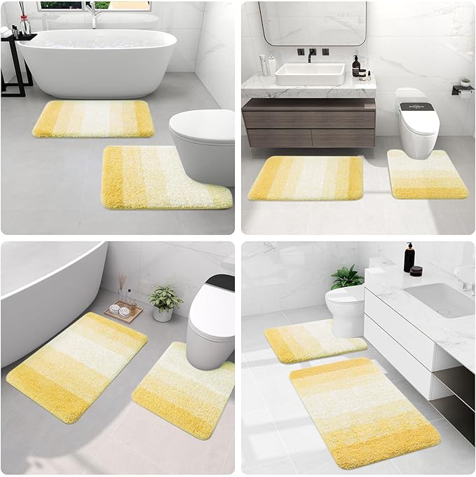 Arotive Microfiber Bathroom Rugs, Shaggy Soft and Absorbent Bath Rug, Non-Slip, Thick Plush Machine Washable Dry Bath Mats for Bathroom, Tub and Shower, 36x24, Light Yellow, Rectangular