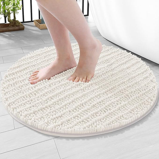 Arotive Luxury Round Chenille Bathroom Rug Mat, Extra Soft Thick Absorbent Shaggy Bath Rugs, Non-Slip Machine Wash Dry Plush Bath Mats for Bathroom, Shower and Tub, 24x24, Ivory