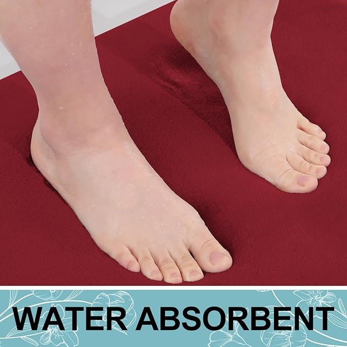 Smiry Memory Foam Bath Mat 36x24, Extra Soft and Absorbent Bathroom Mats, Non Slip Washable Carpet for Floor, Shower and Tub, Red
