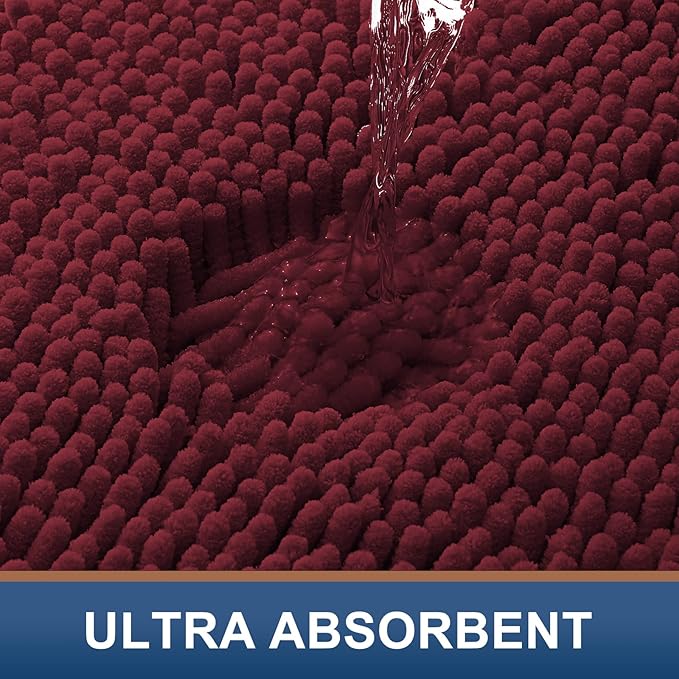 Smiry Luxury Chenille Bathroom Rugs 34x21, Extra Soft and Absorbent Shaggy Bath Mat, Machine Washable, Non-Slip Plush Carpet Runner for Tub, Shower, and Floor, Home Decor Accessories, Burgundy