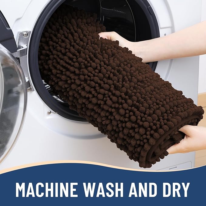 Arotive Luxury Chenille Bathroom Rug Mat, Extra Soft Thick Absorbent Shaggy Bath Rugs, Non-Slip Machine Wash Dry, Plush Bath Mats for Bathroom, Shower and Tub, 60x24, Brown