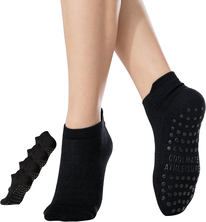 CoolMate Pilates Socks with Grips for Women, Yoga Socks, Crew Non Slip Women for Barre, Pilates Gifts