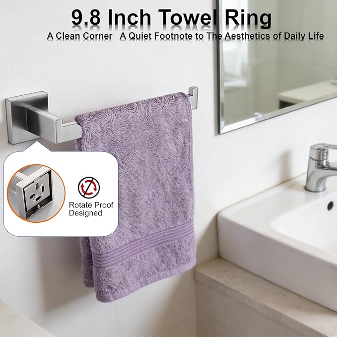 Bathroom Hardware Set 4 Piece Brushed Nickel Bathroom Accessories Set SUS304 Towel Bar Set Includes Towel Bar 16 Inch+Towel Holder+Toilet Paper Holder+Towel Hook (4, Brush Nickel)