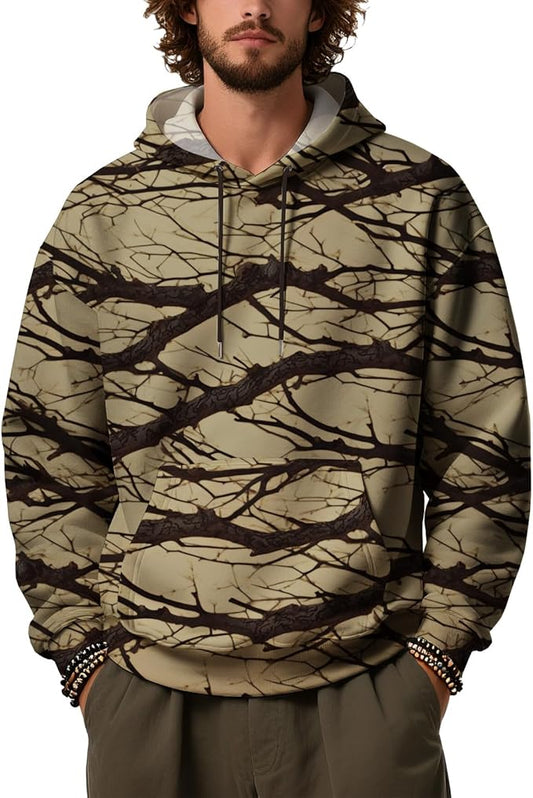 Mens Camo Hoodies Maple Leaf Graphic Camouflage Pullover Sweatshirts Hooded Fleece Casual Hunting Fall Outfits