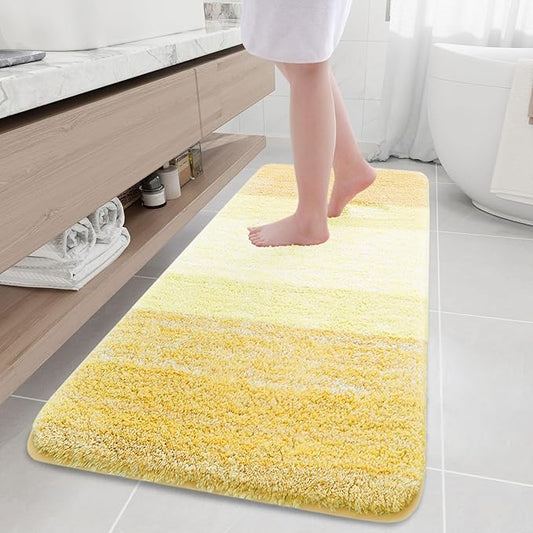 Arotive Microfiber Bathroom Rugs, Shaggy Soft and Absorbent Bath Rug, Non-Slip, Thick Plush Machine Washable Dry Bath Mats for Bathroom, Tub and Shower, 70x24, Light Yellow, Rectangular