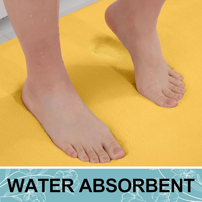 Smiry Memory Foam Bath Mat 59x24, Extra Soft and Absorbent Bathroom Mats, Non Slip Washable Carpet for Floor, Shower and Tub, Yellow