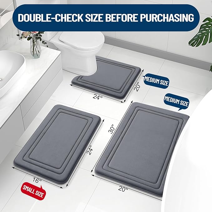 Grandaily Memory Foam Bath Mat Rug 47x24, Ultra Soft, Non-Slip and Absorbent Bathroom Rugs, Machine Wash Dry, Comfortable Bath Carpet for Bathroom Floor, Tub and Shower, Dark Grey