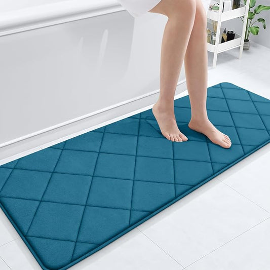 OLANLY Memory Foam Bath Mat 59x20, Ultra Soft and Absorbent Bathroom Rugs, Machine Washable, Comfortable Bath Carpet for Bathroom Floor, Tub and Shower, Peacock Blue