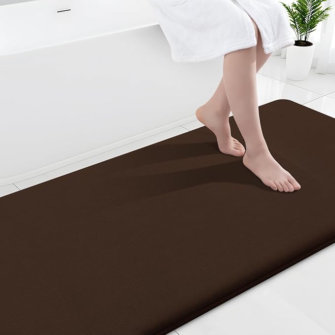 Smiry Memory Foam Bath Mat 70x24, Extra Soft and Absorbent Bathroom Mats, Non Slip Washable Carpet for Floor, Shower and Tub, Brown