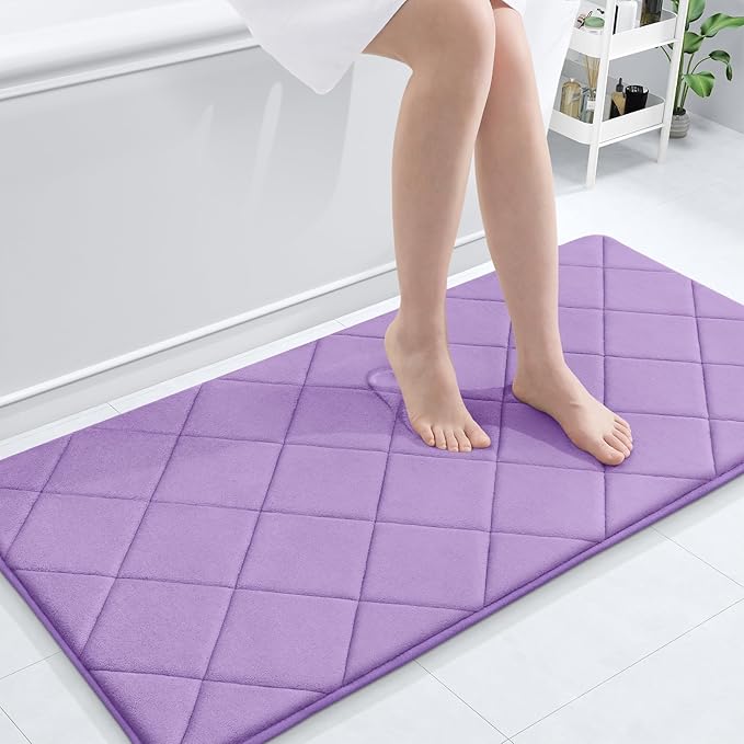 OLANLY Memory Foam Bath Mat 44x24, Ultra Soft and Absorbent Bathroom Rugs, Machine Washable, Comfortable Bath Carpet for Bathroom Floor, Tub and Shower, Lavender