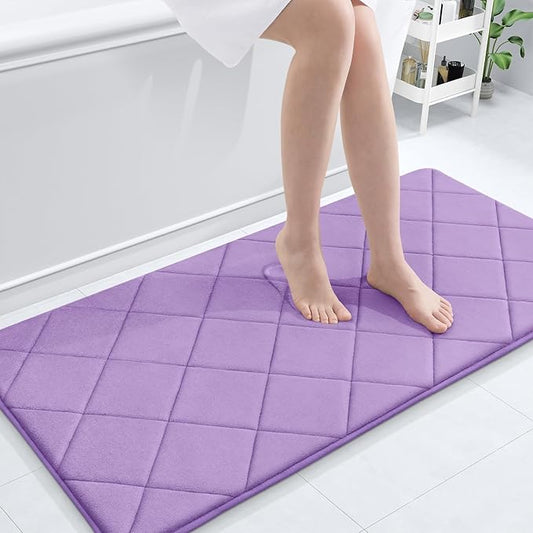 OLANLY Memory Foam Bath Mat 44x24, Ultra Soft and Absorbent Bathroom Rugs, Machine Washable, Comfortable Bath Carpet for Bathroom Floor, Tub and Shower, Lavender