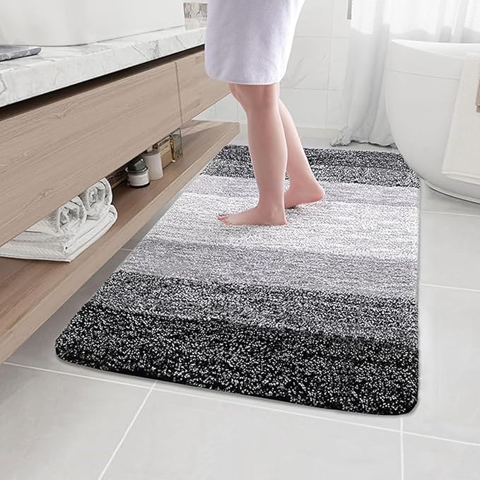 Arotive Microfiber Bathroom Rugs, Shaggy Soft and Absorbent Bath Rug, Non-Slip, Thick Plush Machine Washable Dry Bath Mats for Bathroom, Tub and Shower, 47x32, Black, Rectangular