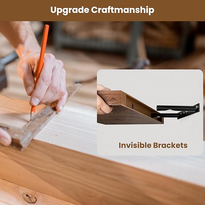 Axeman 16Inch Floating Shelves for Wall, 2 Pack Shelves for Bedroom, Bathroom, Kitchen, Hanging Wall Mounted Rustic Wood Shelf with Invisible Brackets for Books Decor, Rustic Brown