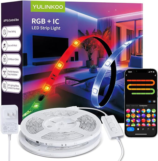 RGB+IC LED Strip Light, 32.8ft Smart LED Light for Bedroom, Bluetooth APP Control, Color Changing LED Strip Lighting, 44 Scene Modes, Music Sync, TV Backlight Behind Strip, Home Decor, Gaming Room