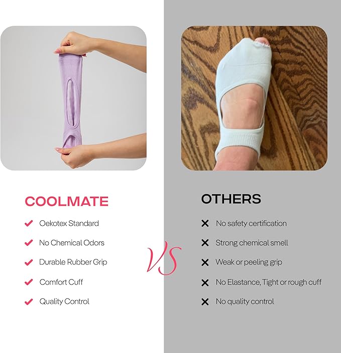 CoolMate Pilates Socks with Grips for Women, Yoga Socks, Crew Non Slip Women for Barre, Pilates Gifts