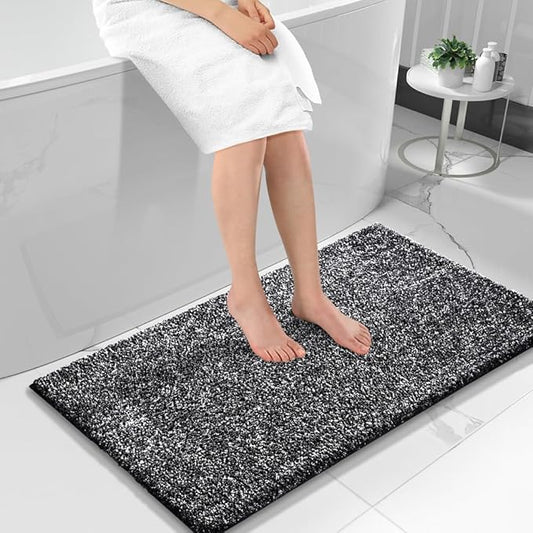 Yimobra Long Bathroom Rug Non Slip Washable, Soft Absorbent Microfiber Bath Mat, Dual-Tone Decor Rug with Rubber Backing for Bathroom Floor Tub and Shower,44x24,Home Essentials,Black and White