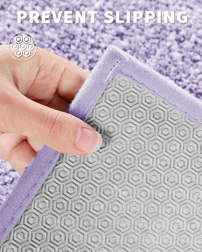 Yimobra Long Bathroom Rug Non Slip Washable, Soft Absorbent Microfiber Bath Mat, Dual-Tone Decor Rug with Rubber Backing for Bathroom Floor,Tub and Shower,47x24,Home Essentials,Purple and White