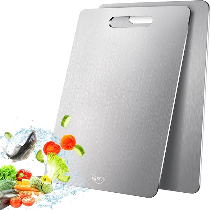 2 Pack Titanium Cutting Board-100% Pure Titanium Cutting Boards For Kitche,Easy to clean, Double-sided food-grade Cutting Board For Meats, Fruits And Vegetables (13 * 9)