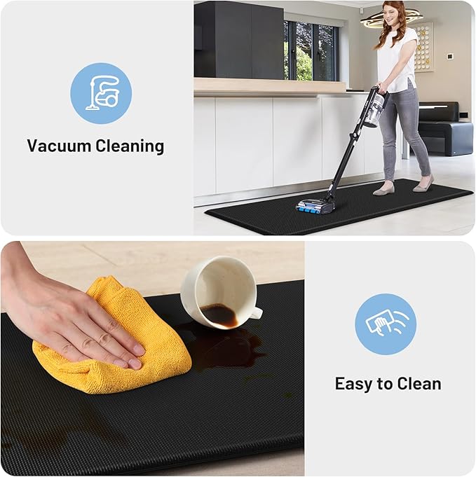 StepLively Kitchen Mat, 2 PCS Kitchen Rugs, Cushioned Kitchen Mats for Floor, Anti Fatigue Kitchen Rug Set, Non-Skid Standing Mat for Kitchen, Office, Sink, 17.3"×30"+17.3"×70", Black