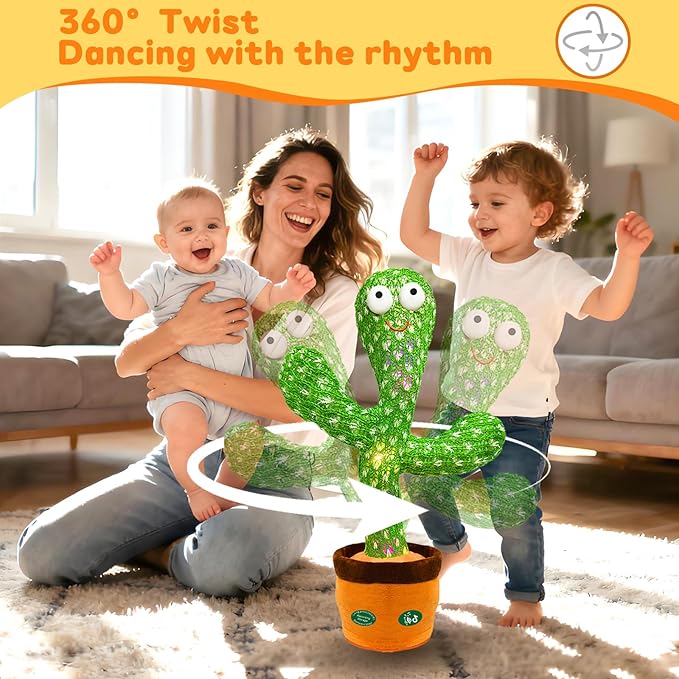 Dancing Talking Cactus Toy,Christmas Funny Gift for Toddler 1 2 3 Year Old Boy Girl,Record Repeat What You Say Baby Infant Toys 6-12 12-18 Months with 3xAA Battery (Volume Adjustment)