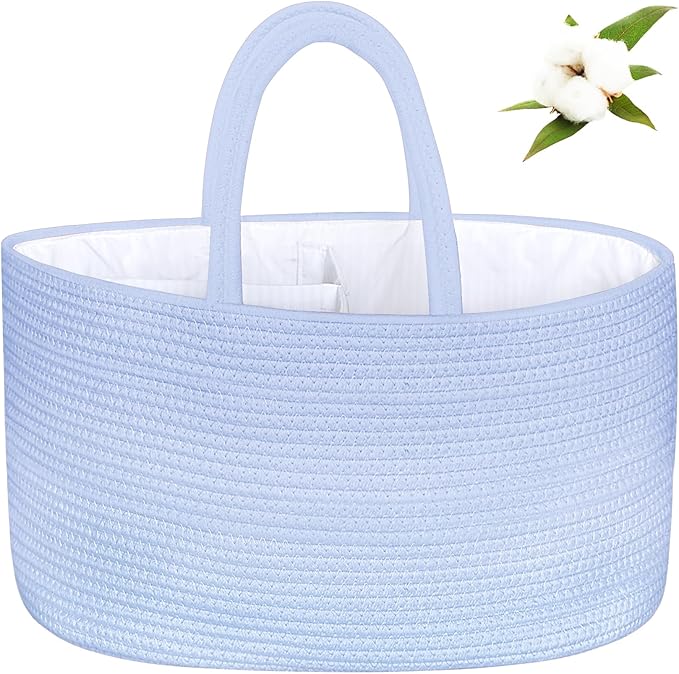 ABenkle X-Large Diaper Caddy Organizer, Boho Rustic Cotton Rope Nursery Baby Basket, Changing Table Organizer for Baby Diaper Storage and Baby Shower