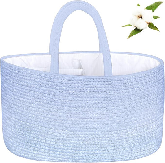 ABenkle X-Large Diaper Caddy Organizer, Boho Rustic Cotton Rope Nursery Baby Basket, Changing Table Organizer for Baby Diaper Storage and Baby Shower