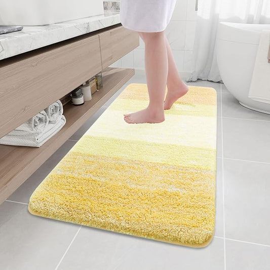 Arotive Microfiber Bathroom Rugs, Shaggy Soft and Absorbent Bath Rug, Non-Slip, Thick Plush Machine Washable Dry Bath Mats for Bathroom, Tub and Shower, 47x24, Light Yellow, Rectangular