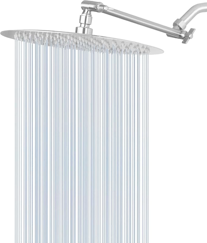 NearMoon Rain Shower Head with 11'' Adjustable Arm, High Pressure Stainless Steel Rainfall Shower, Ultra-Thin Design- Pressure Boosting (12 Inch, Nickel)
