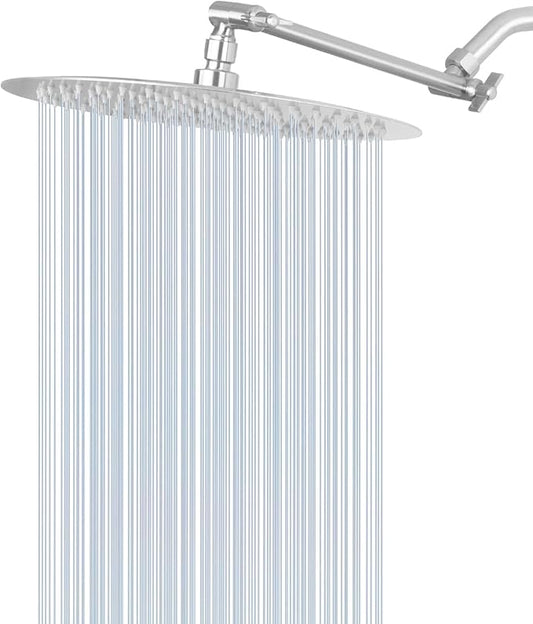NearMoon Rain Shower Head with 11'' Adjustable Arm, High Pressure Stainless Steel Rainfall Shower, Ultra-Thin Design- Pressure Boosting (12 Inch, Nickel)