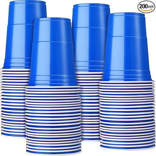 Mimorou Blue 200 Pack 16 oz Disposable Plastic Cups Bulk, Party Plastic Cups for Parties Stackable Beverage Drinking Tumbler Heavy Duty for Events Picnics and BBQ Wedding Birthday Baby Shower