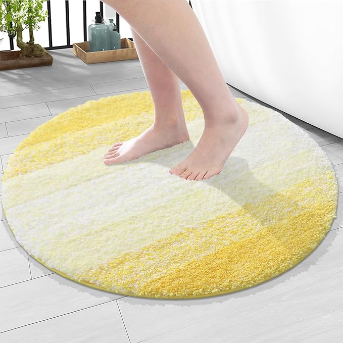 Arotive Microfiber Bathroom Rugs, Shaggy Soft and Absorbent Bath Rug, Non-Slip, Thick Plush Machine Washable Dry Bath Mats for Bathroom, Tub and Shower, 24x24, Yellow, Round