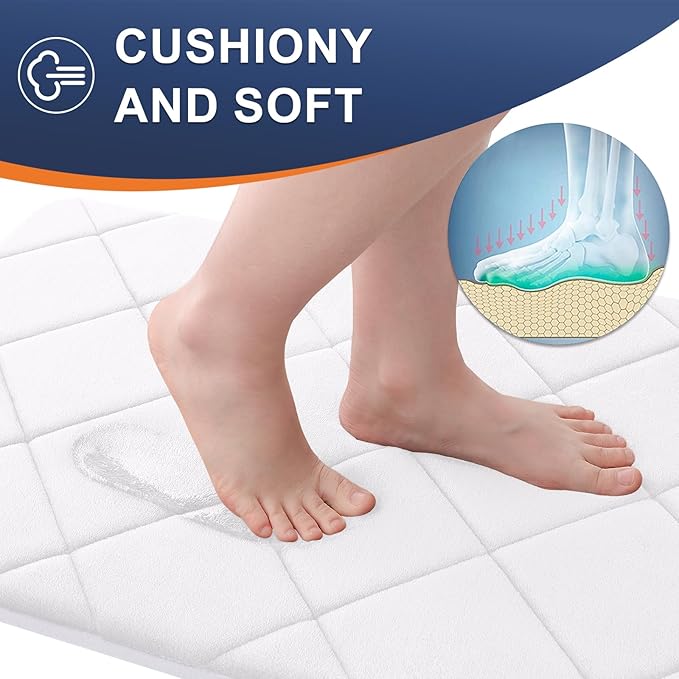 OLANLY Memory Foam Bath Mat 59x24, Ultra Soft and Absorbent Bathroom Rugs, Machine Washable, Comfortable Bath Carpet for Bathroom Floor, Tub and Shower, White