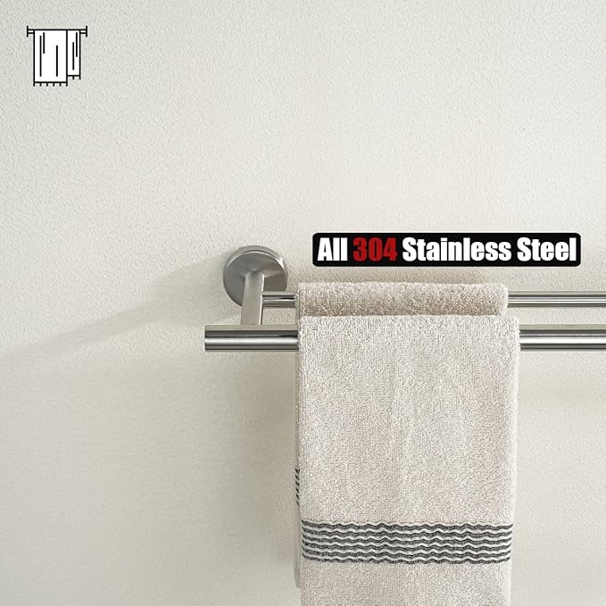 JQK Double Bath Towel Bar, 20.5 Inch 304 Stainless Steel Thicken 0.8mm Towel Rack Bathroom, Towel Holder Brushed Finished Wall Mount, Useable Length 18 Inch, TB100L18-BN