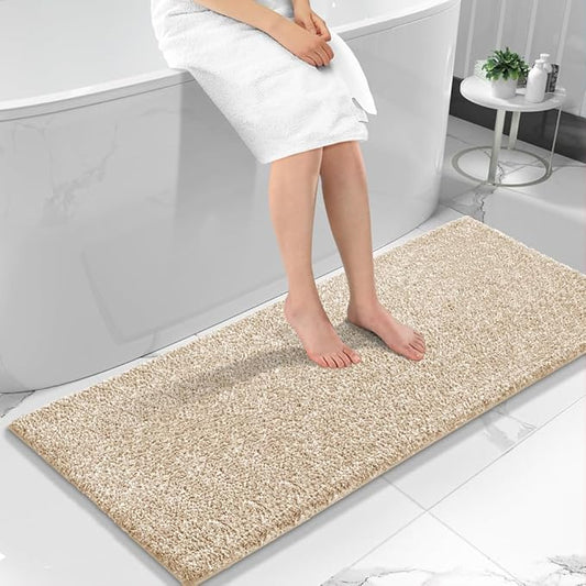 Yimobra Bathroom Runner Rug Non Slip Washable, Soft Absorbent Microfiber Long Bath Mat, Dual-Tone Decor Rug with Rubber Backing for Floor,Tub and Hallway,70x24,Home Essentials,Light Beige and White
